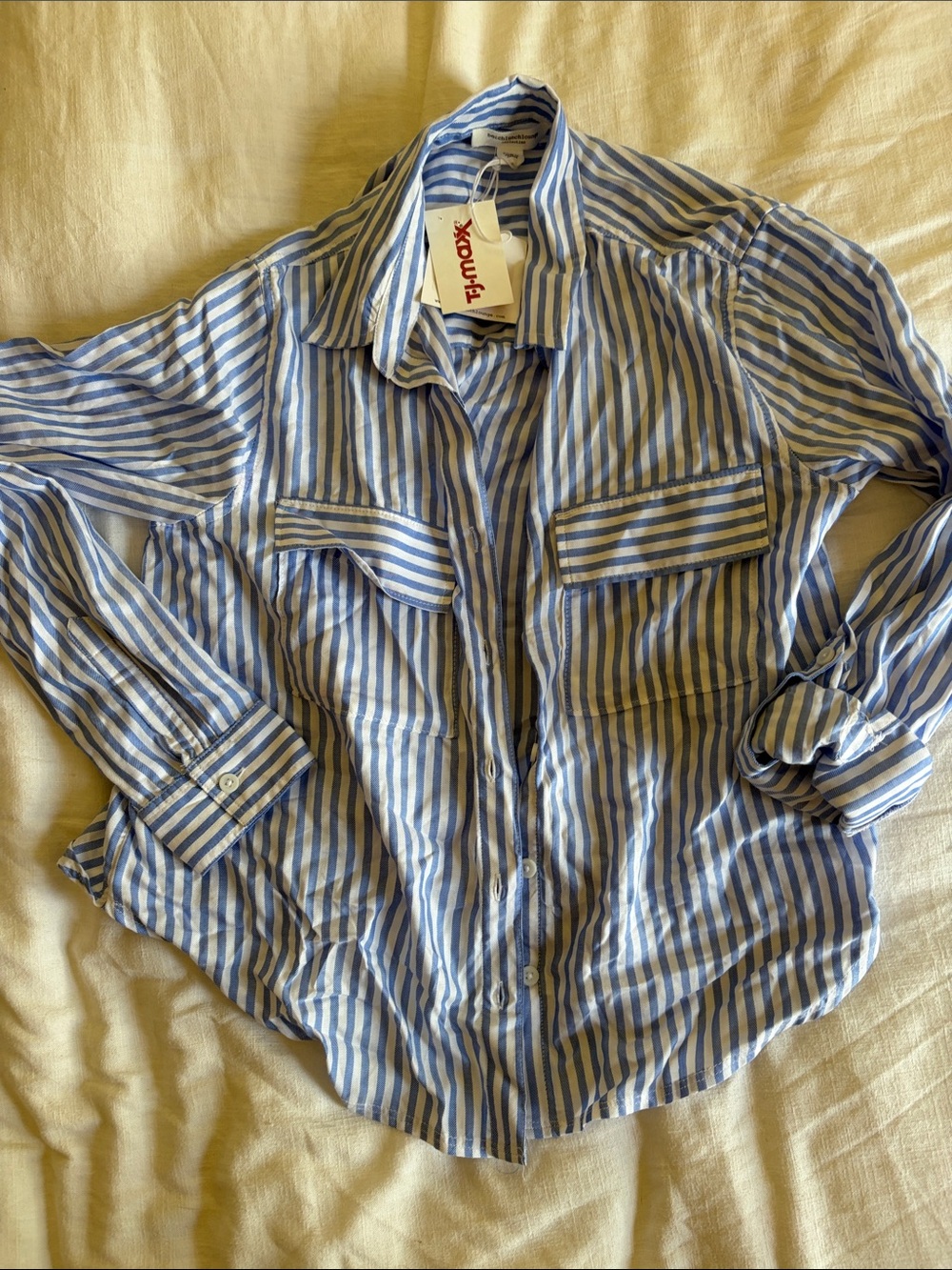 Blue and White Striped womens Button-Up Shirt